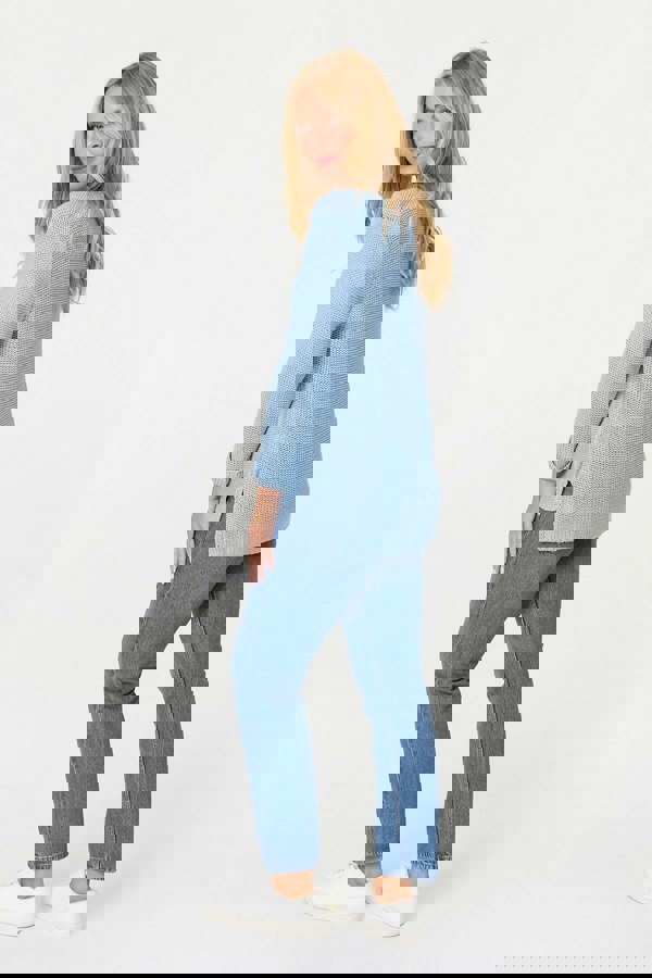 Light Blue | Mesh Texture 3/4 Sleeve Relaxed Top
