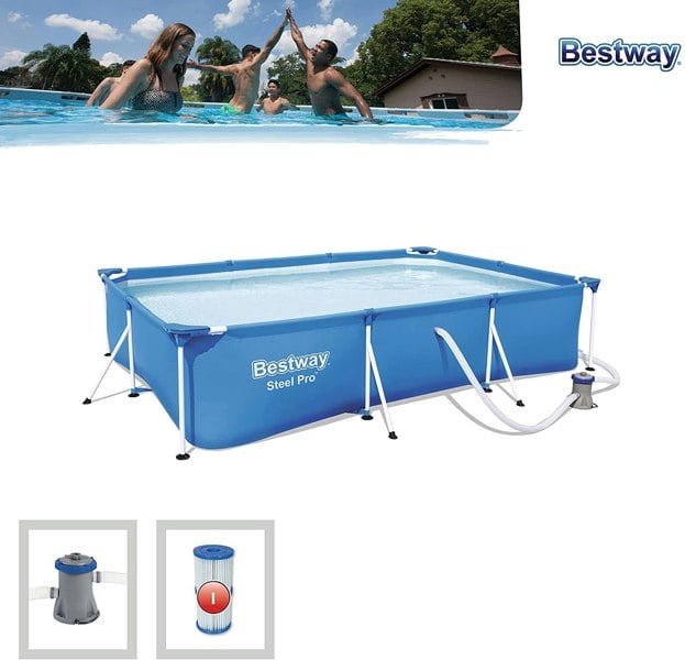 Bestway Rectangular Steel Frame Pool Set 9FT With Filter Pump