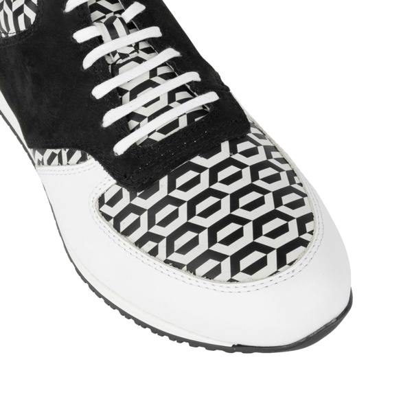 Embassy London San Francisco - White & Black Hexa - Men's lace-up leather & suede trainer