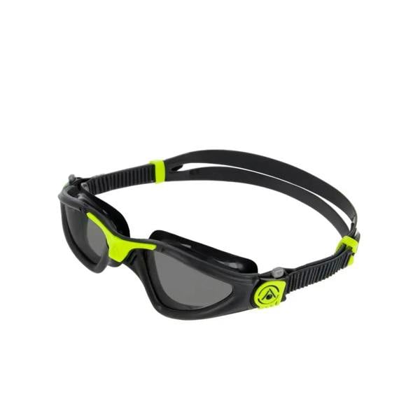Black and neon green Aqua Sphere Kayenne goggles with photochromatic smoke lenses