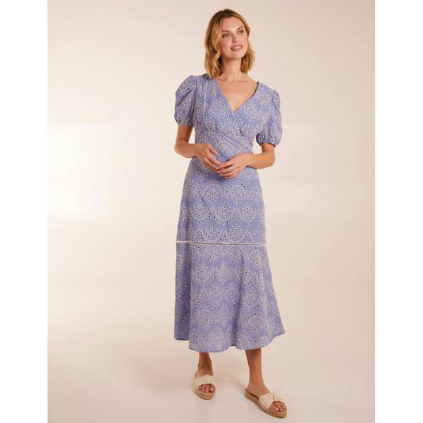 Blue Vanilla Broderie Anglaise Puff Sleeve Midi Dress