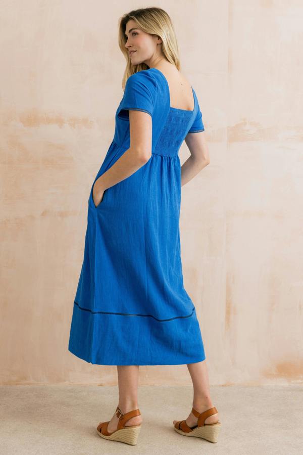 Lily & Me Iris Linen Blend Midi Dress Cobalt