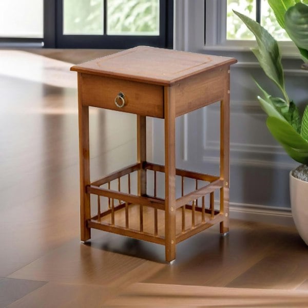 Rafaelo Mobilia 2 Tier Bamboo Side Table With Drawer