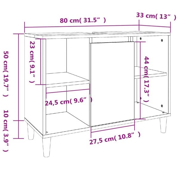Berkfield Sink Cabinet Smoked Oak 80x33x60 cm Engineered Wood