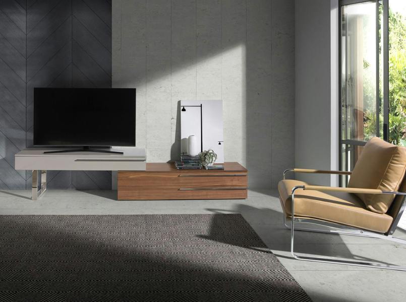 Angel Cerdá Beige Wood, Walnut and Chrome Plated Steel TV Unit 3081
