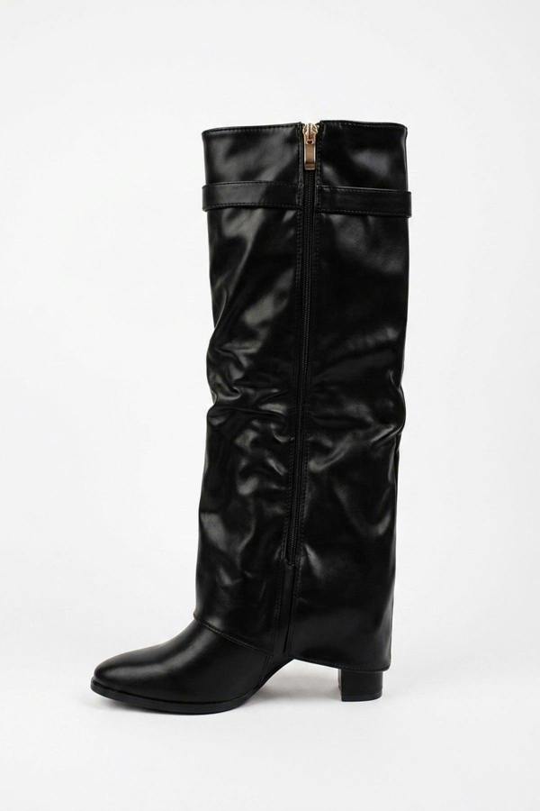 Cordelia Slouchy Wedge Knee High Boots - Black Pu