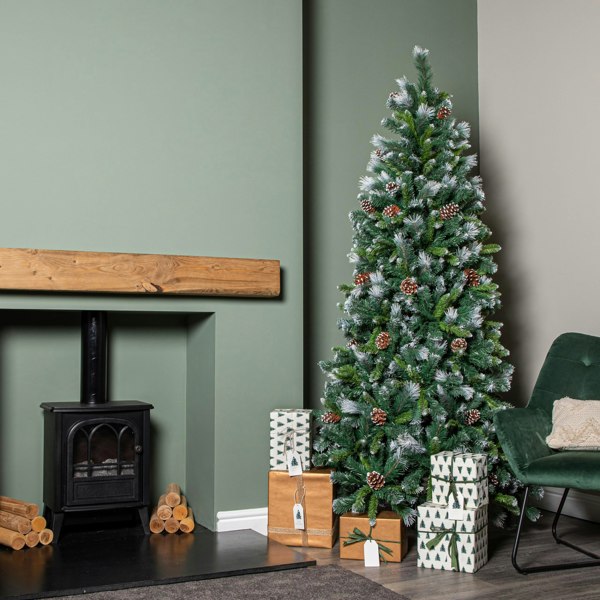 Samuel Alexander 7ft (2.1m) Frosted Glacier Pine Snow Tipped Christmas Tree with Pinecones and 956 Tips