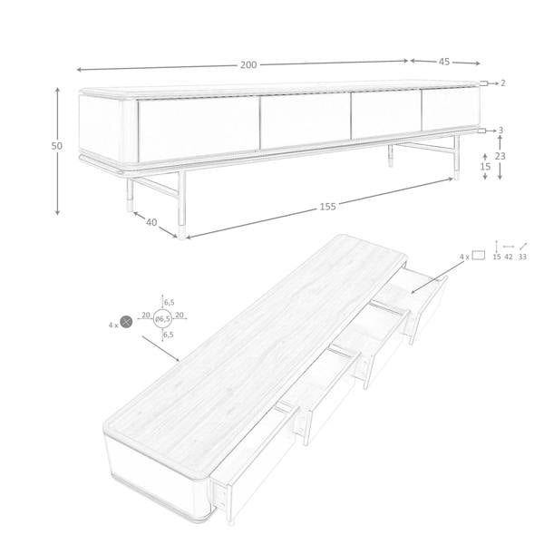 Angel Cerdá TV Stand in Matt Dark Grey Wood, Black Steel and Walnut Top 3265