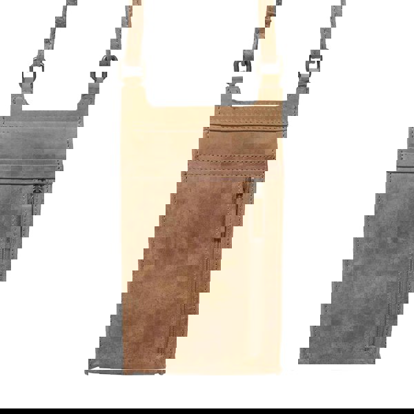 Real Hide Bags 'MYLA' Tan Distressed Real Leather Mobile Phone Crossbody Bag