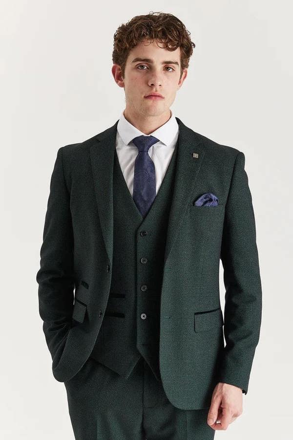Infinity Leather Men's Green Suit Blazer Prince Of Wales Formal Blazer