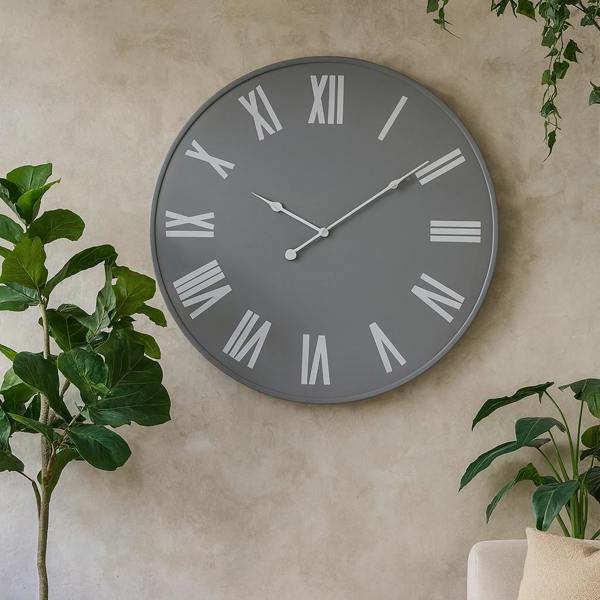 Wyld Haus 50cm Grey Wall Clock with White Roman Numerals and Minimal Frame