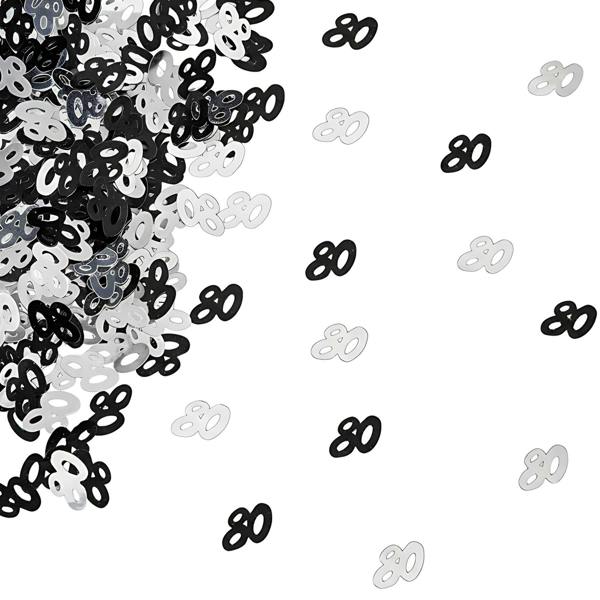 80th Birthday Black & Silver Metallic Confetti Range, Foil Table Decoration Set image 6