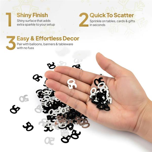 50th Birthday Black and Silver Metallic Confetti Pack for Party Tables and Decorations image 5