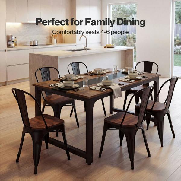 Levede Dining Table 4-6 Seater Retro Kitchen Adjustable Foot for Home Walnut