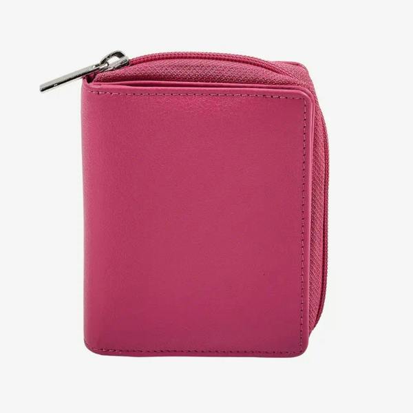 Miami zip around purse for women in pink real leather