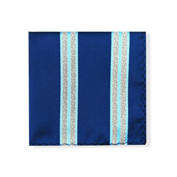 Blue Silver Bold Stripe Tie & Pocket Square Set