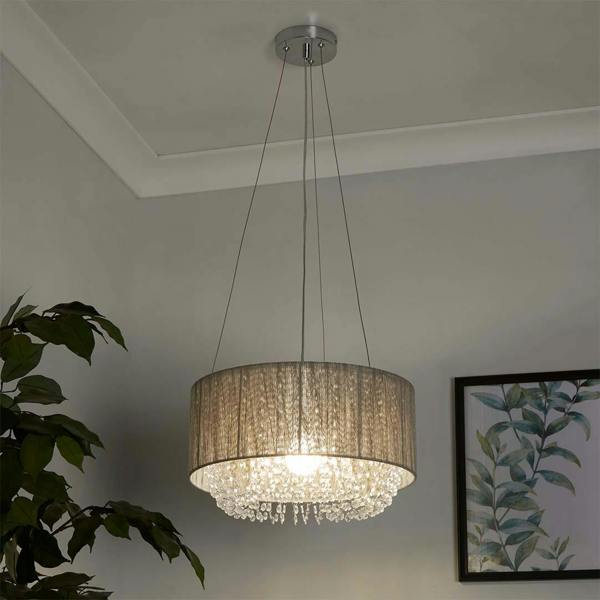 Luxury Drum‑Shade Pendant Light with Crystal Cascades
