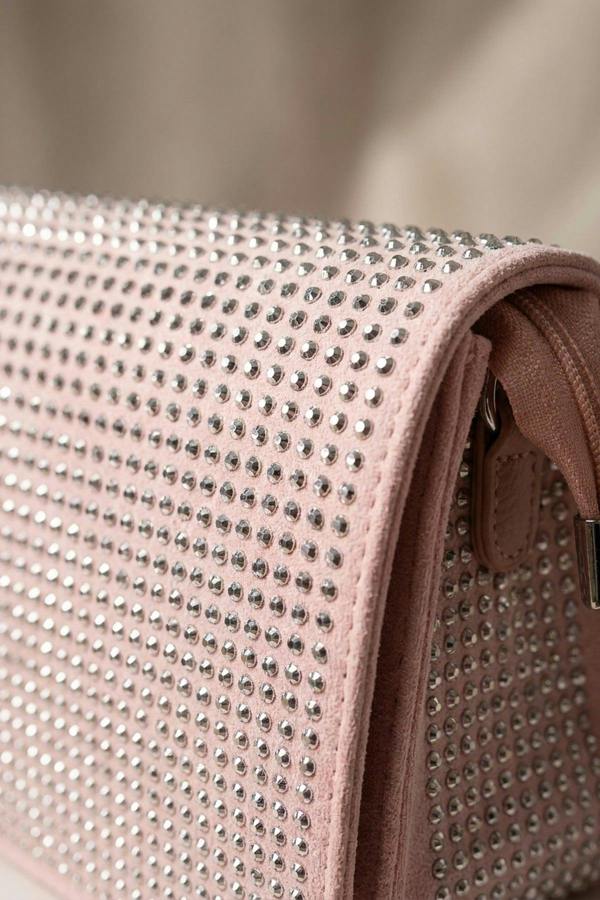 Pearl Diamante Flap Crossbody Bag - Pink