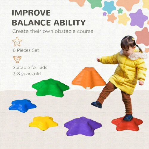 Bobobiy Balance Stepping Stones Kids, 6-Piece Starfish Style Non-slip Obstacle Course, Garden Sensory Toys for Toddler 3-8 Years