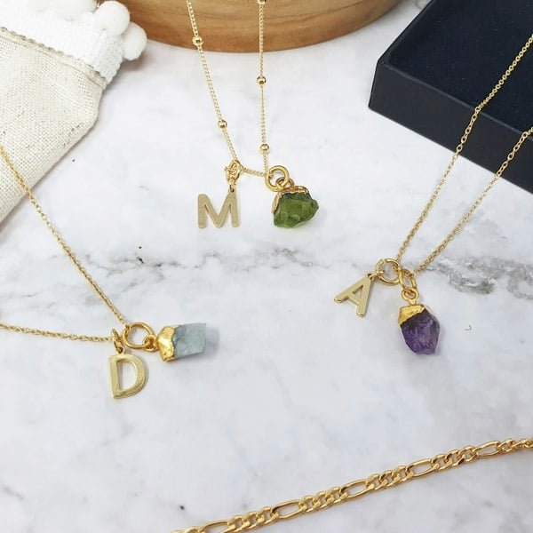 18k Gold Vermeil Plated Initial And Birthstone Necklace