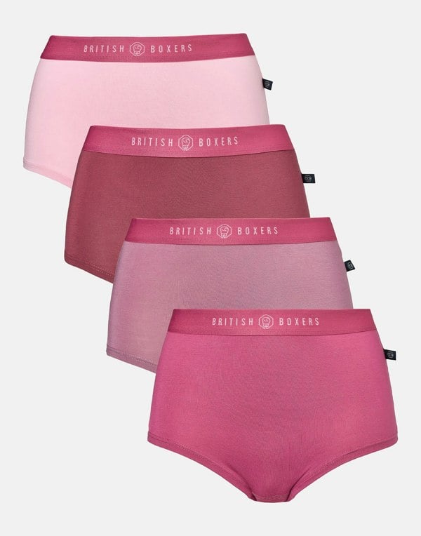 British Boxers Multipack 4 Pairs of Bamboo Hipster Boxer Briefs – Bunch of Roses