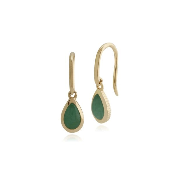 Classic Green Jade Bezel Set Drop Earrings in 9ct Yellow Gold - Gemondo