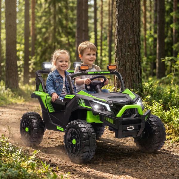AIYAPLAY 24V 2 Seater Ride On Truck Car for Big Kids with Remote, Green, Black