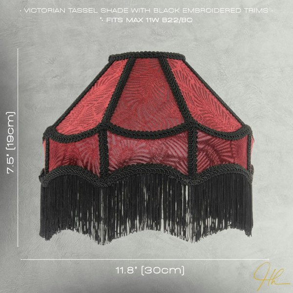 Vintage Victorian Style Lamp Shade in Burgundy with Black Tassels Image 7