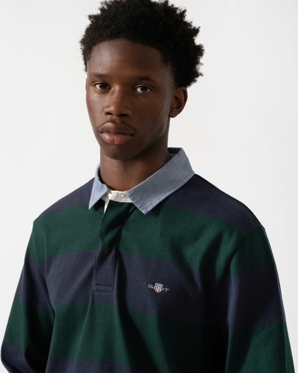 GANT Mens Regular Fit Chambray Stripe Heavy Rugger - 374 Tartan Green
