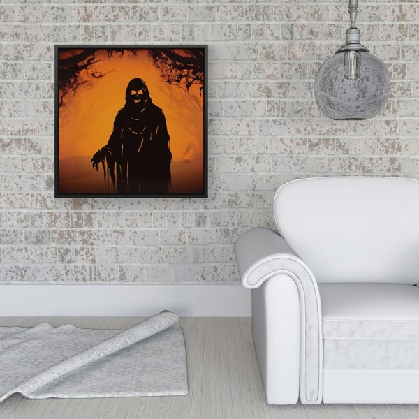 Warren Reed A Spooky Black And Orange Ghost Framed Canvas