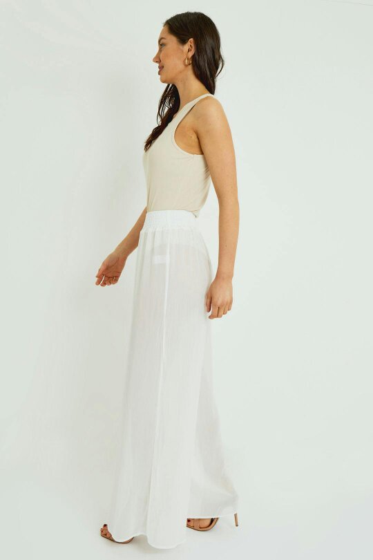 Elaina Fashion Chiffon Wide Leg Beach Trousers – White