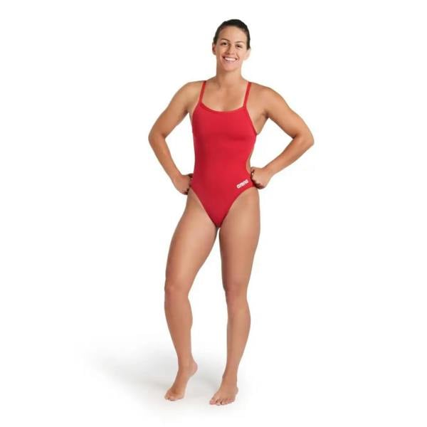 Red Arena Team Challenge Solid swimsuit for women with black trim