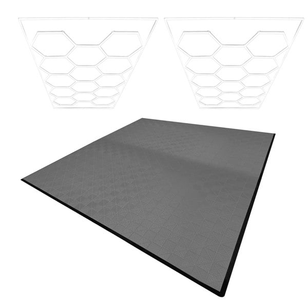 Monstershop Hexagon LED Lights x 2 & Vented Garage Floor Tiles x 225 With Edges - Grey
