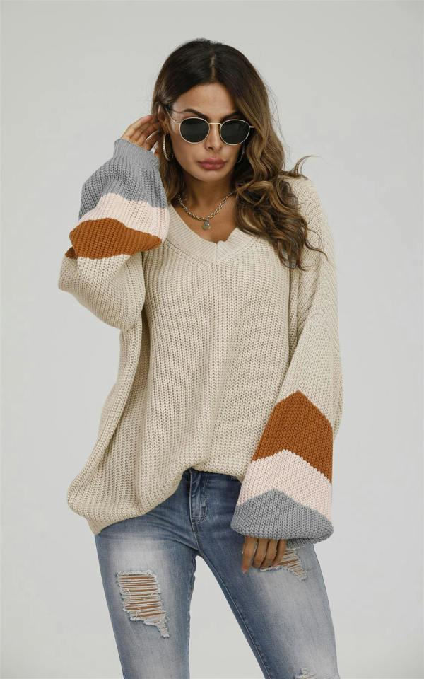 FS Collection Striped Jumper In Beige & Peach Pink & Camel