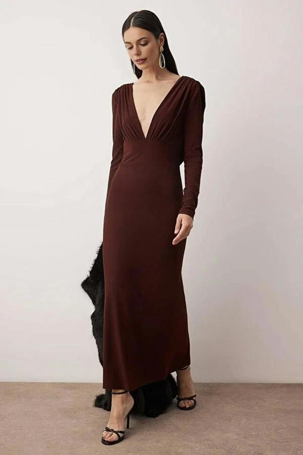 WOVCOR Knit Maxi Dress with Lining and Back Detail