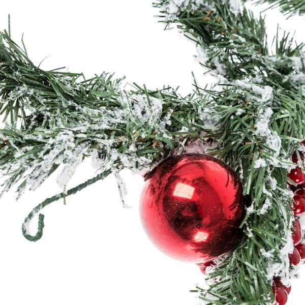 HOMESCAPES Frosted Artificial Christmas Garland with Red Baubles