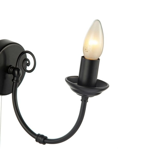Traditional Classic Matte Black Wall Light with Spiral Finial and Looping Arm Image 5