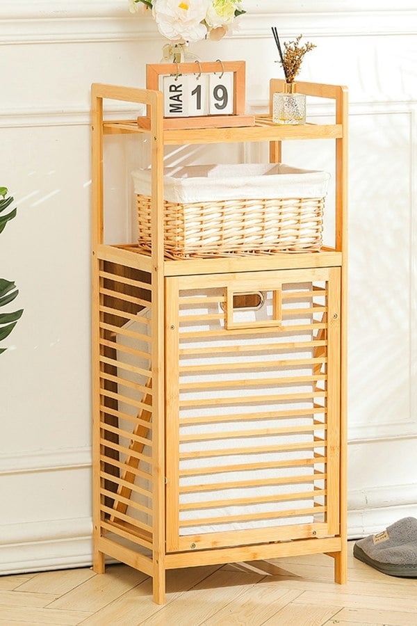 Living and Home 3-tier Bamboo Laundry Hamper Basket Bathroom Basket with Liner Bag