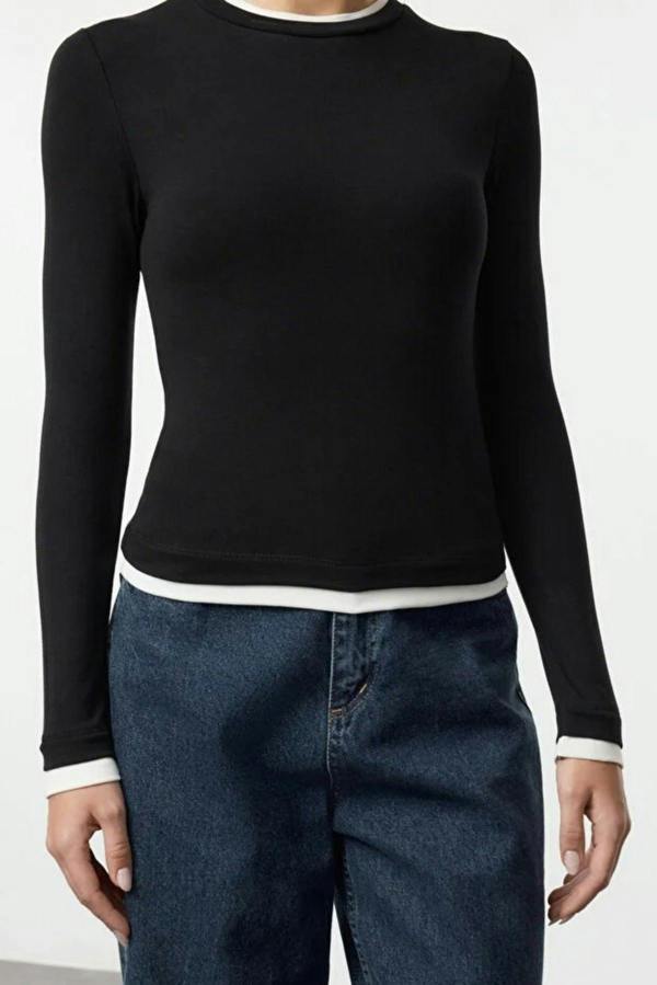 WOVCOR Color Block Fitted Knit Blouse