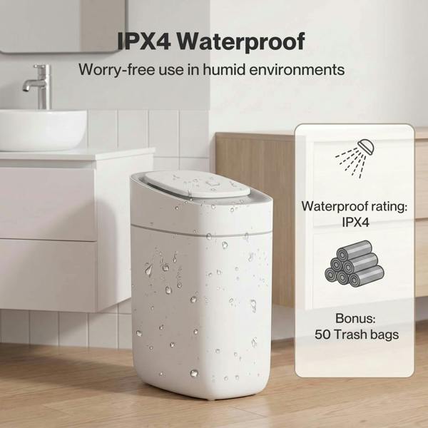 Toque Smart Trash Bin Slim Sensor Bathroom Bin With Lid Silent Open Close White
