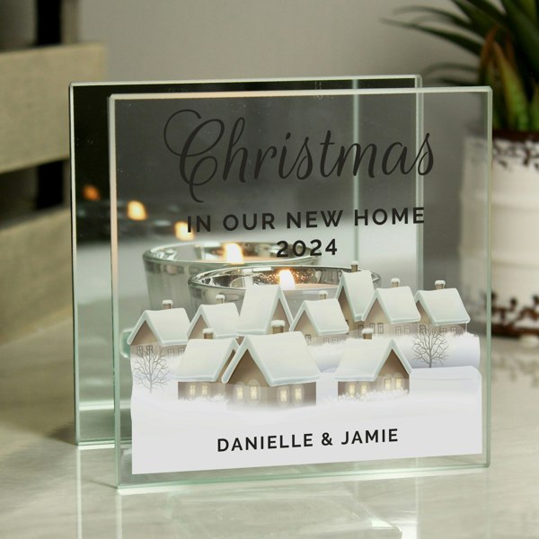 Personalised Memento Company Personalised Christmas Village Mirrored Glass Tea Light Candle Holder