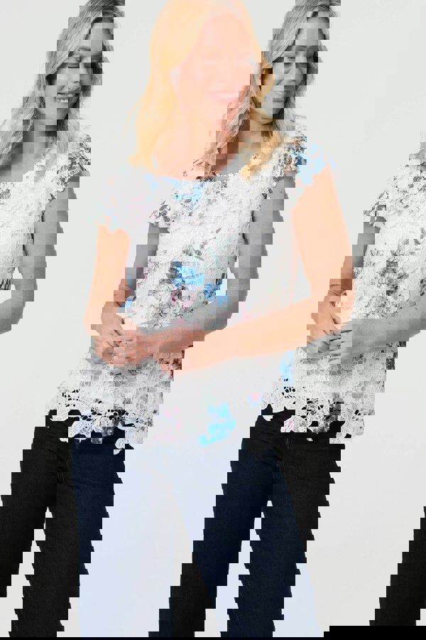 White | Floral Lace Layered Frilled Blouse Top
