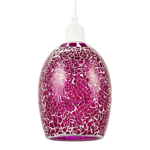 Vibrant Crackle Mosaic Glass Pendant Lighting Shade in Strong Magenta Image 1