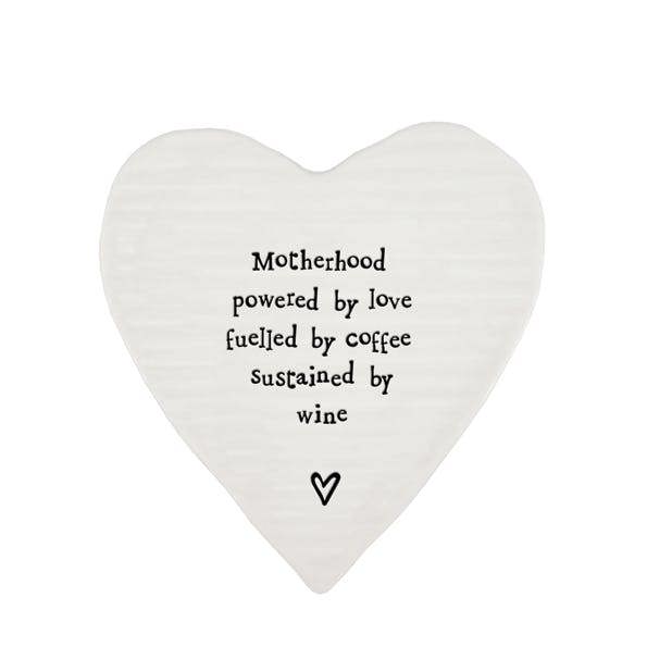 Porcelain Heart Coaster – “Motherhood Powered by Love” Sentimental Gift