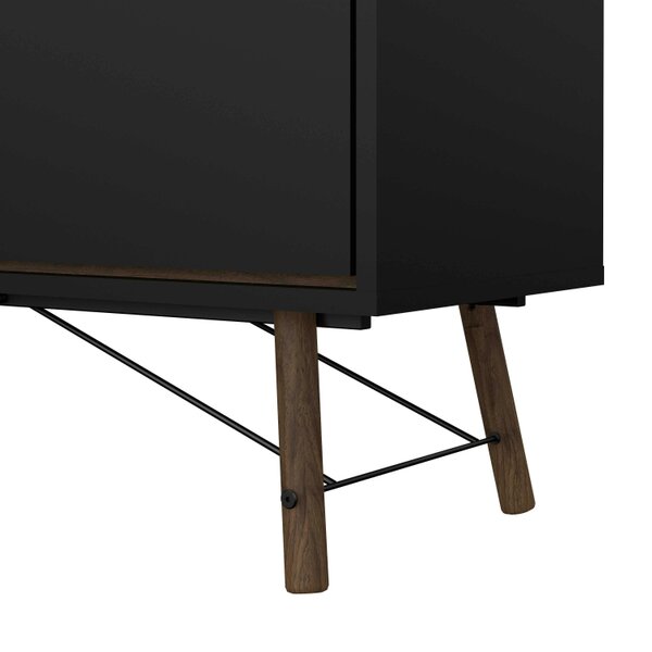 Wyld Haus Juno Black and Walnut Wood Sideboard 2 Doors 2 Drawers