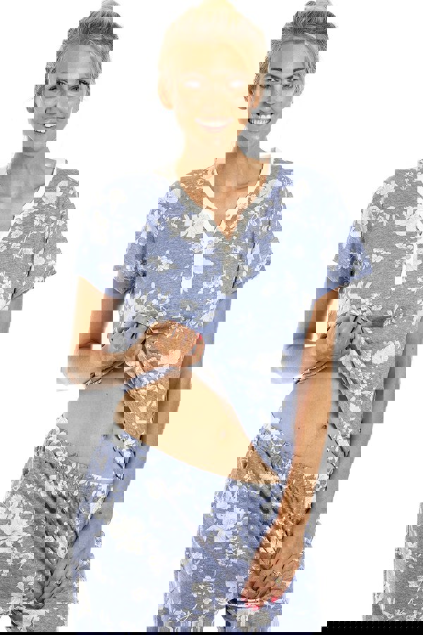 Camille Blue Lightweight Floral Capri Pyjama Set