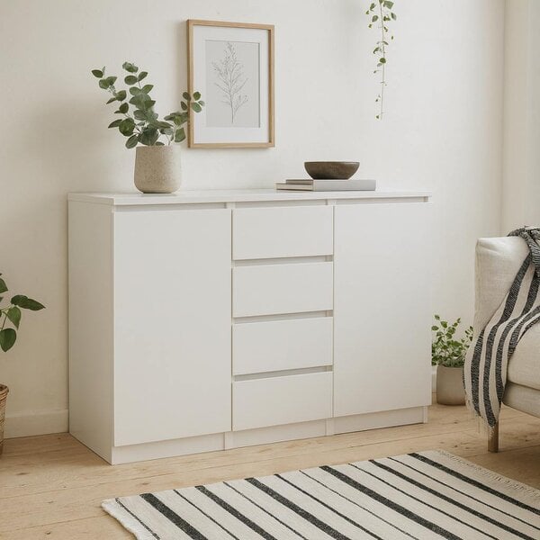Wyld Haus Budapest White Wooden Sideboard 4 Drawers 2 Doors