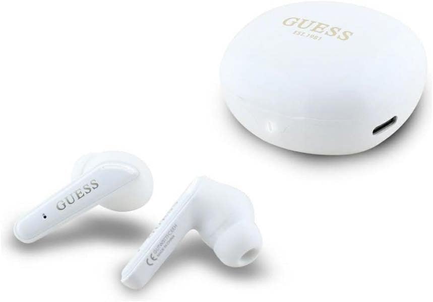 Guess Glossy Classic Logo TWS Wireless Earphones White - GUTWST7FCEEH