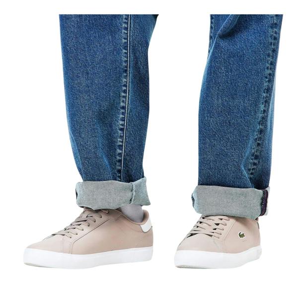 Lacoste Mens Powercourt Leather Flat Trainers - Grey/White - 