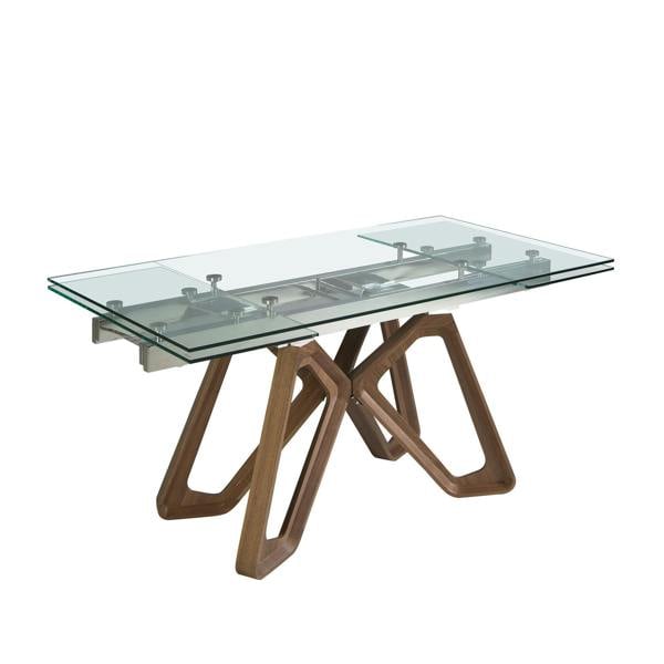 Angel Cerdá Rectangular tempered glass and walnut extending dining table 1122